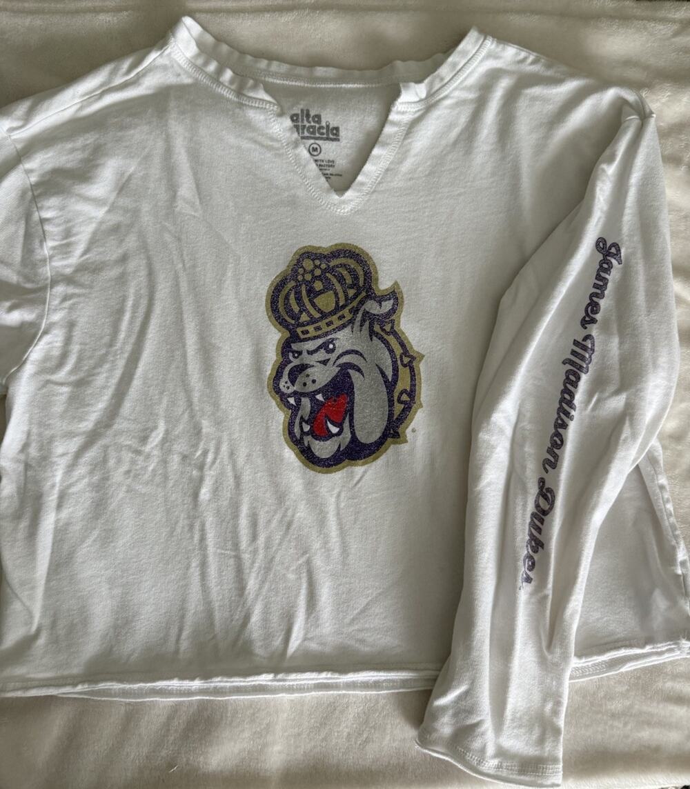 JMU James Madison University Cropped V Neck Duke Dog Sweatshirt Size Medium